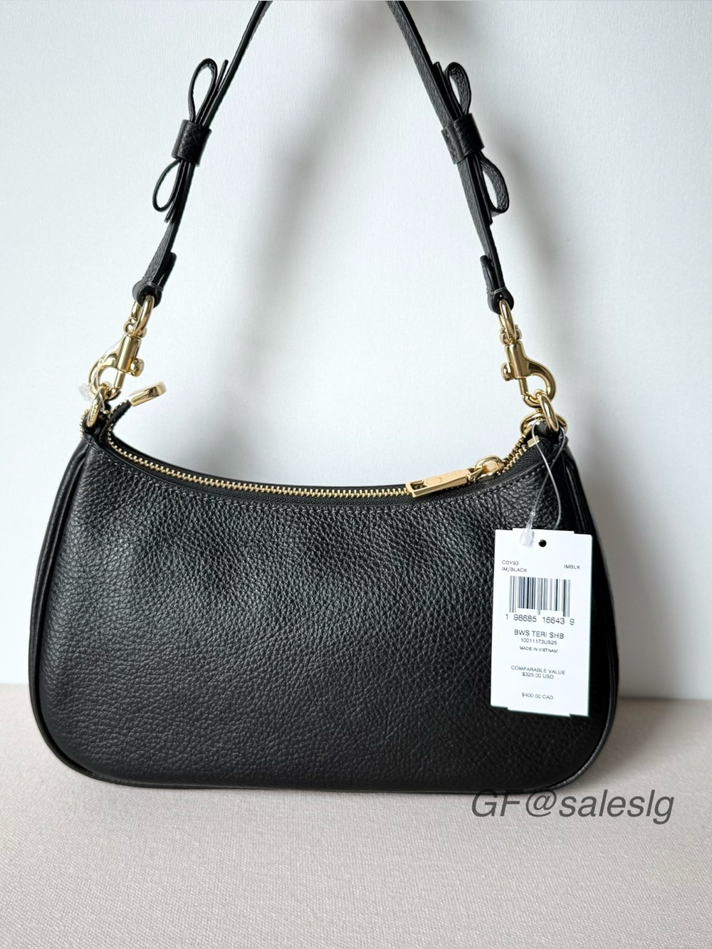 Coach Teri Shoulder Bag Black Pebble Leather Bow Charm Set CDY93 NWT - Picture 5 of 15